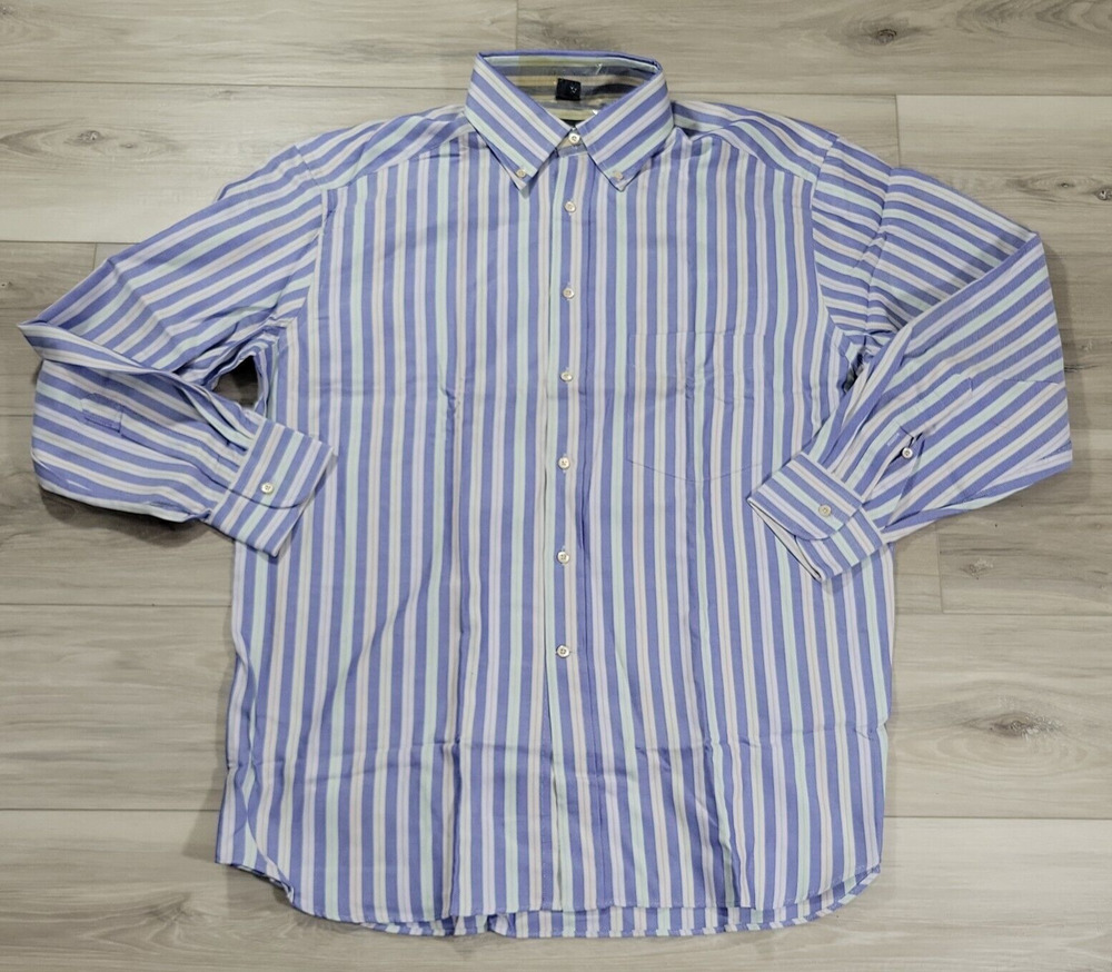 Jeff Rose Shirt Men's Large Blue Stripe Button Down Long Sleeve Cotton New